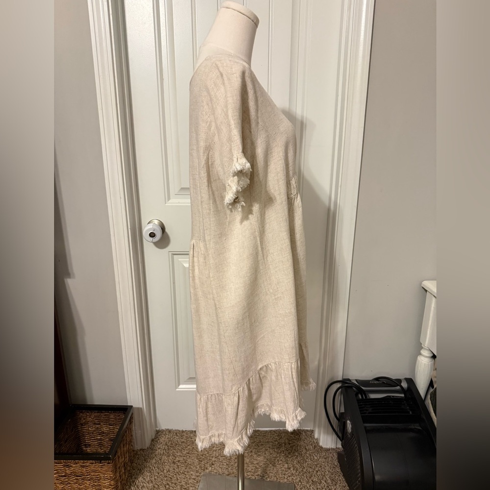 Umgee Linen Short Sleeve Dress with Fringe Details - Picture 6 of 14